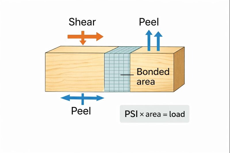 simple psi versus load illustration for glued wood joints
