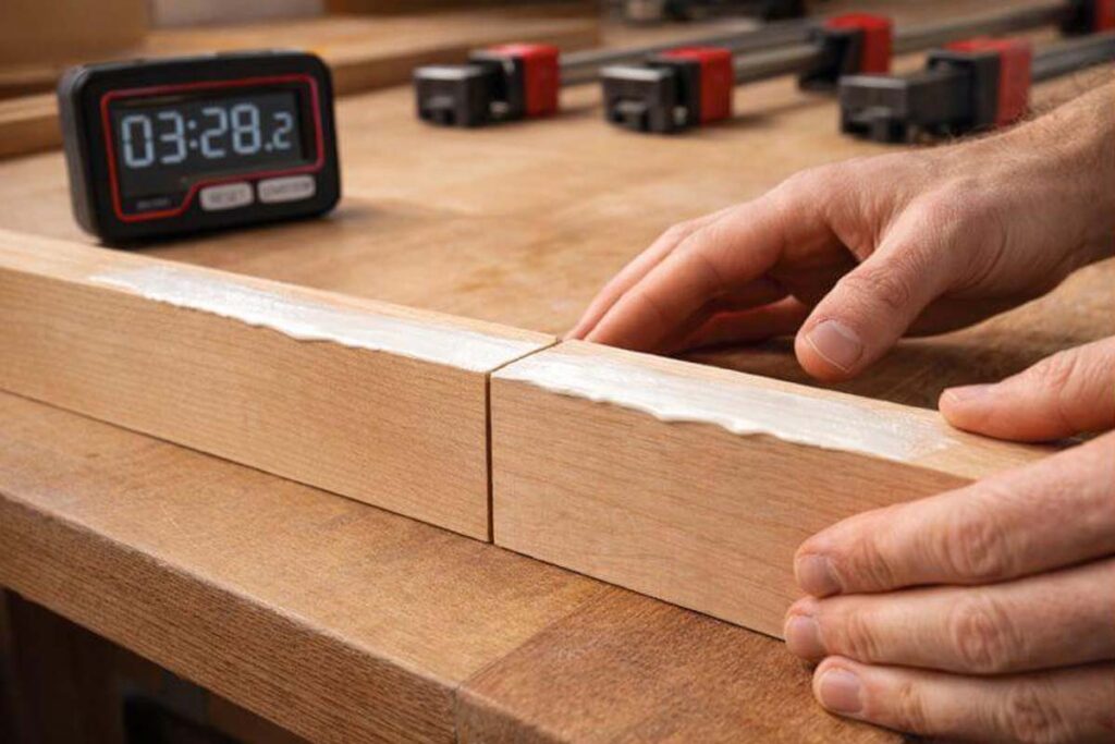 aligning boards during glue open time before clamping