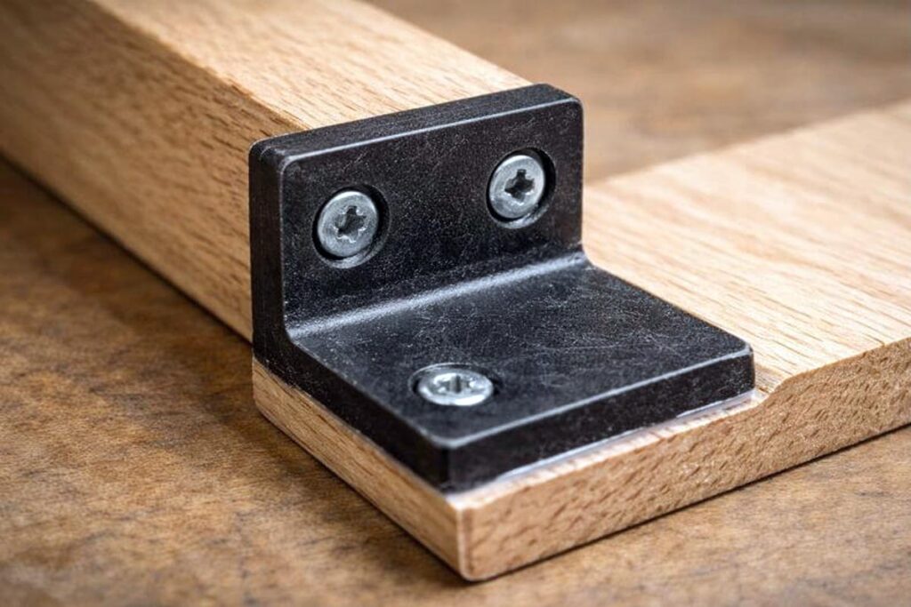 plastic bracket secured to wood with flush countersunk screws