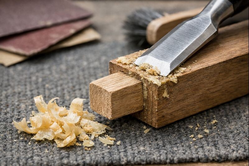 chisel scraping old glue from tenon