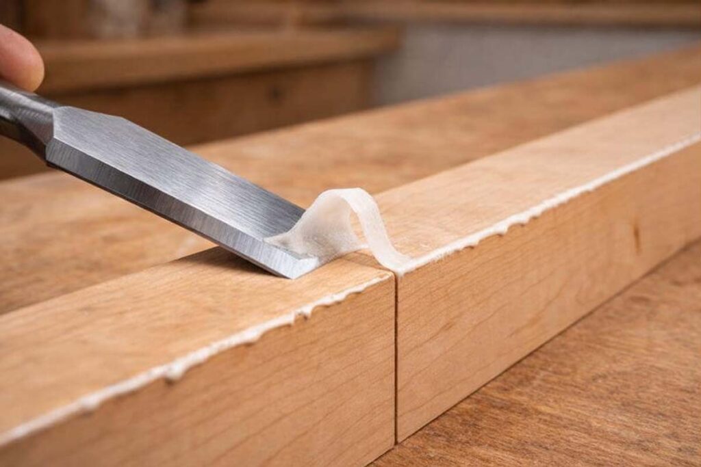 chisel removing rubbery glue squeeze out cleanly