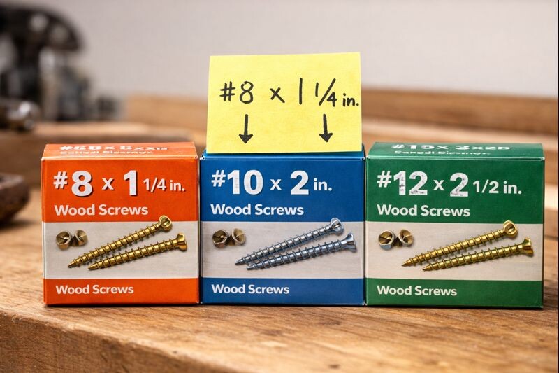 reading screw gauge and length on packaging
