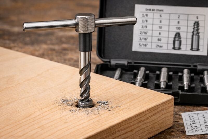 screw extractor seated in a drilled pilot hole