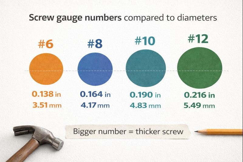 screw gauge numbers compared to diameters