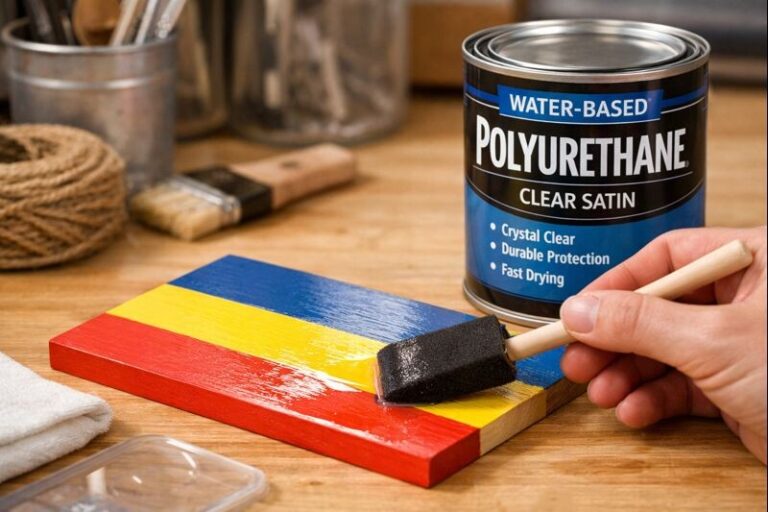 clear coat being applied over painted wood