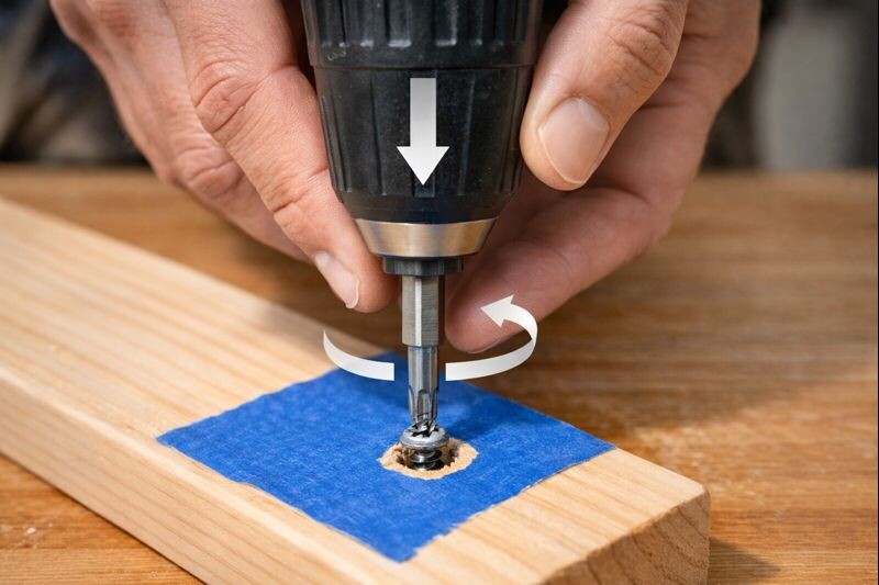 drill held straight with bit seated in screw head