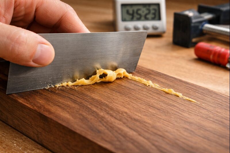 shaving glue squeeze out at the rubbery stage