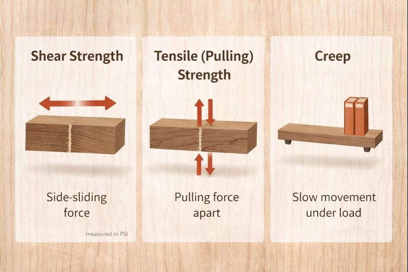 simple diagram showing shear tensile and creep forces