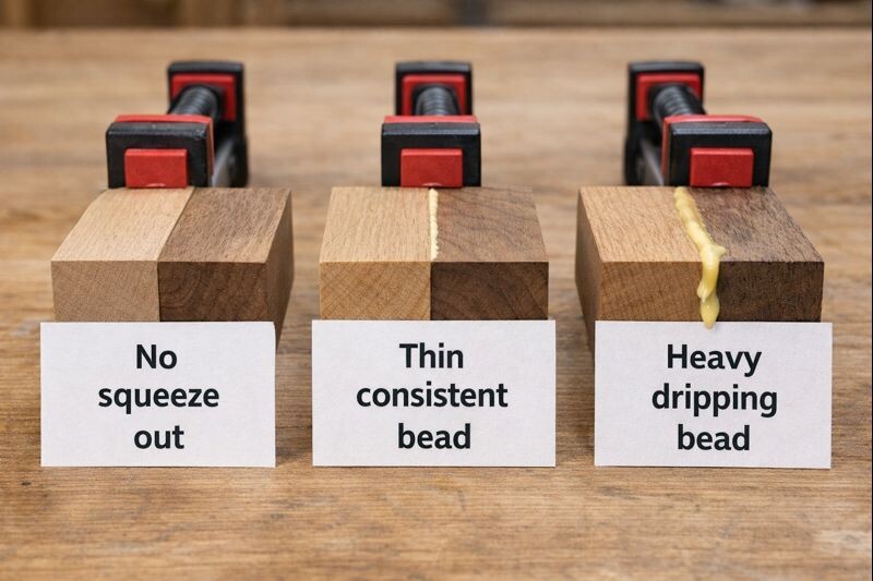 glue squeeze out examples on scrap wood