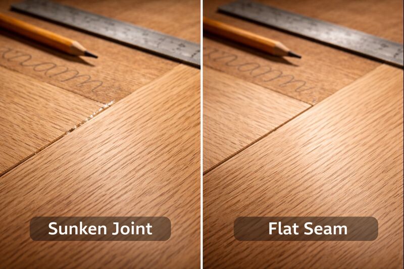 comparison of sunken seam versus flat sanded seam