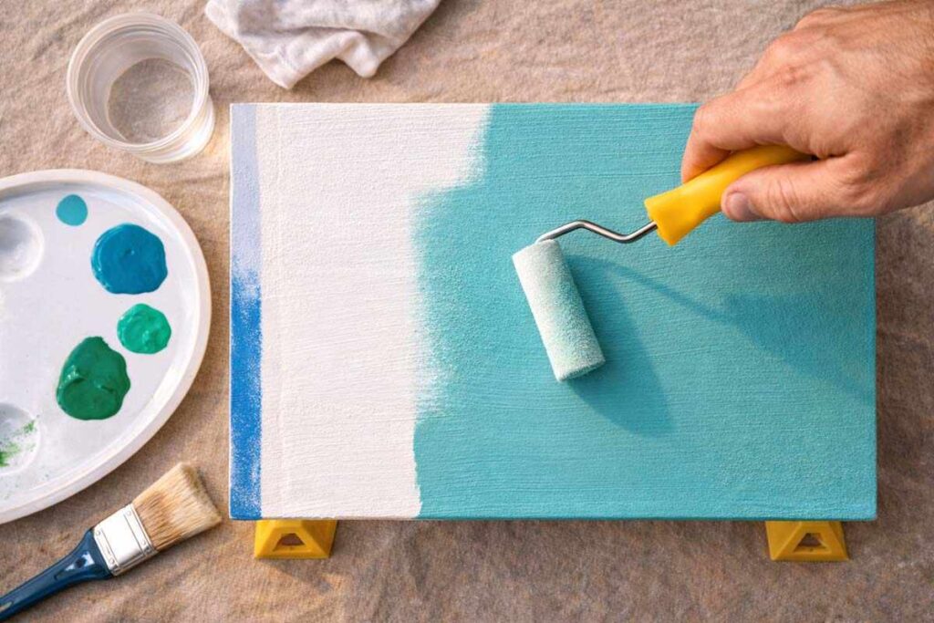 applying a thin coat of craft acrylic over primed wood