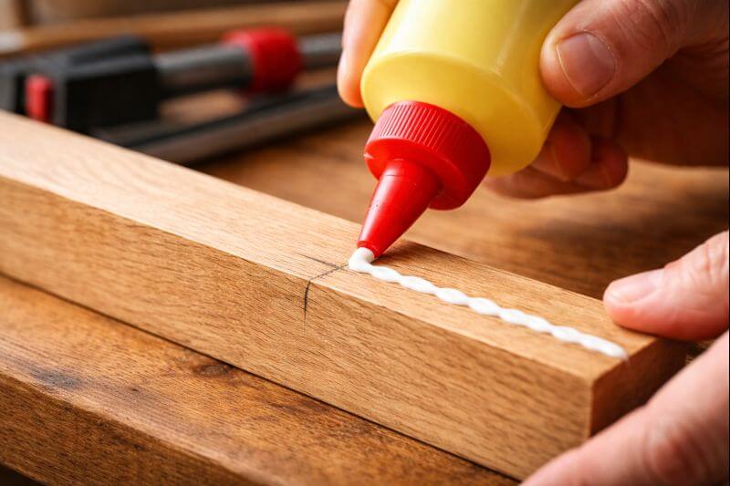 applying a thin even bead of wood glue