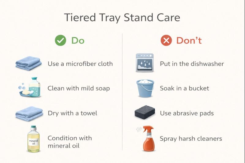 simple do and dont chart for cleaning a tiered tray stand
