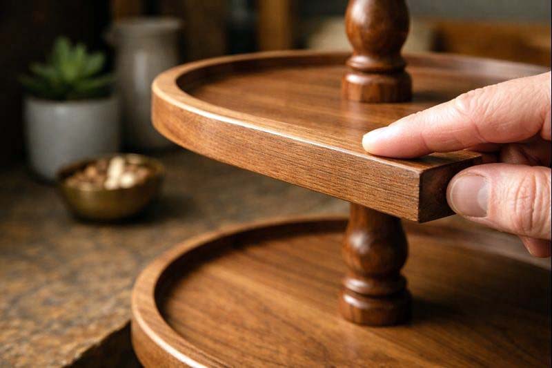 smooth end grain on a finished tray stand tier edge