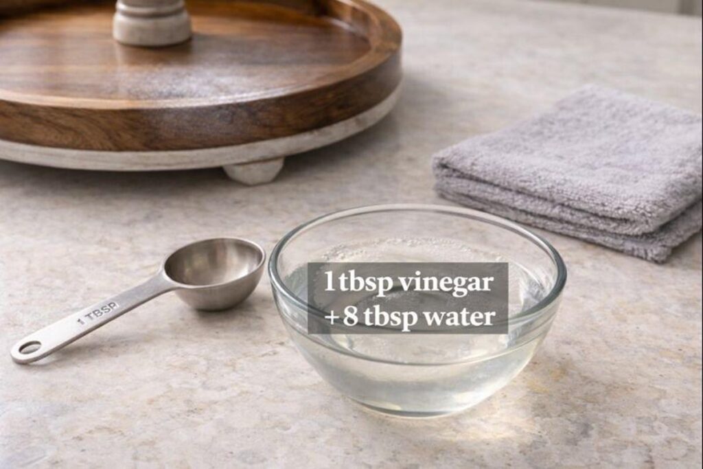 mixing diluted vinegar solution to remove water haze on tray