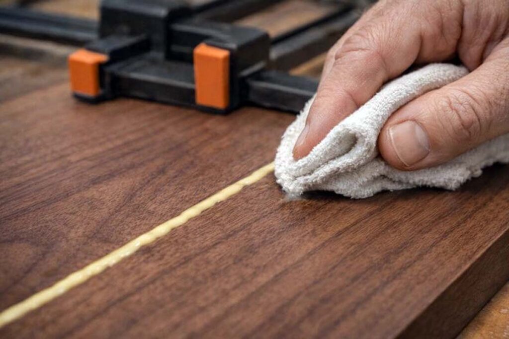 wiping glue squeeze out without smearing into wood grain