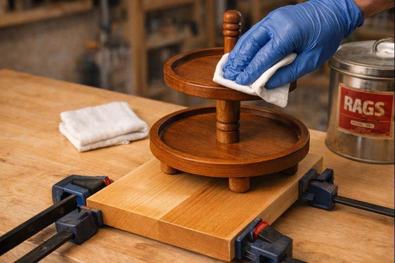 wiping excess stain on pine following the grain