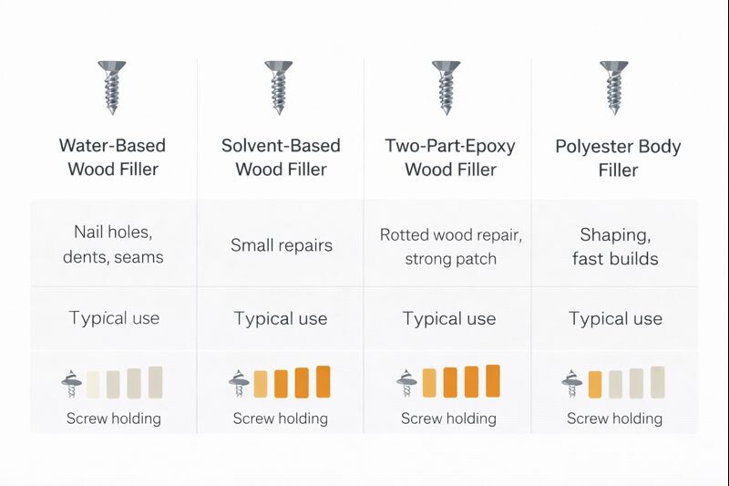 wood filler comparison chart for screw holding strength