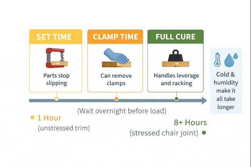 set clamp cure timeline chart for wood glue
