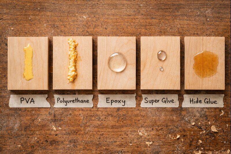 common wood glue types on scrap wood samples