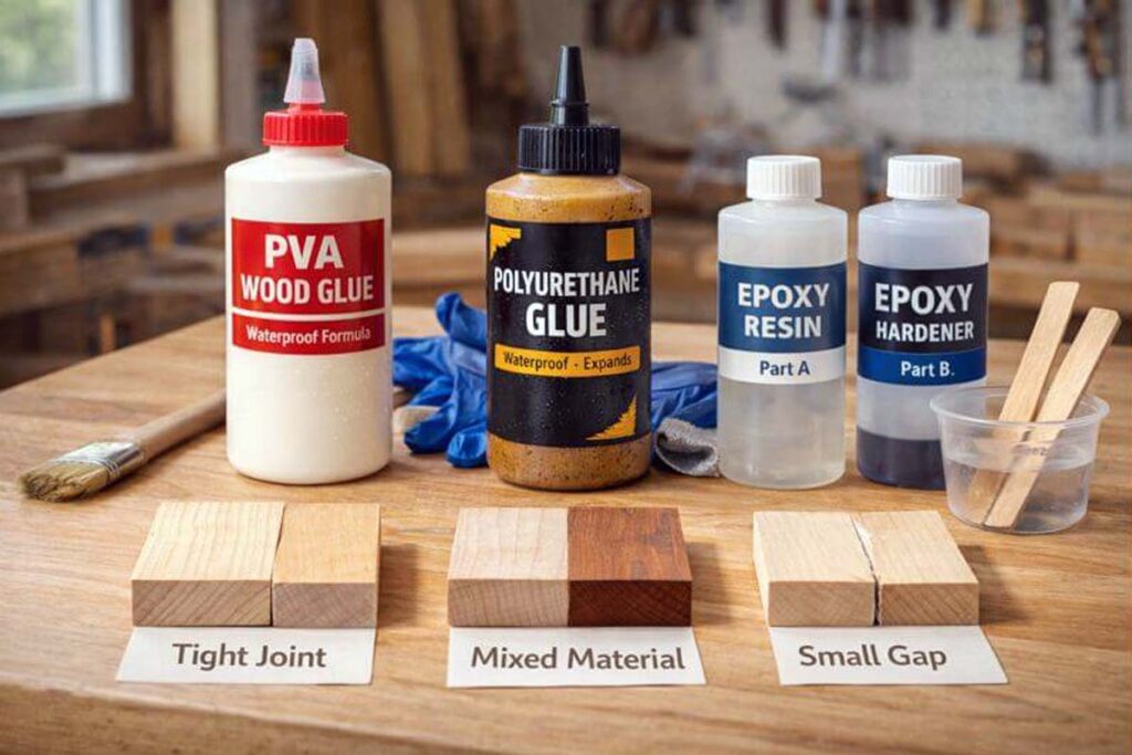 different waterproof adhesive types on workbench