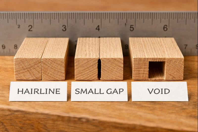 hairline gap and visible gap in wood joint