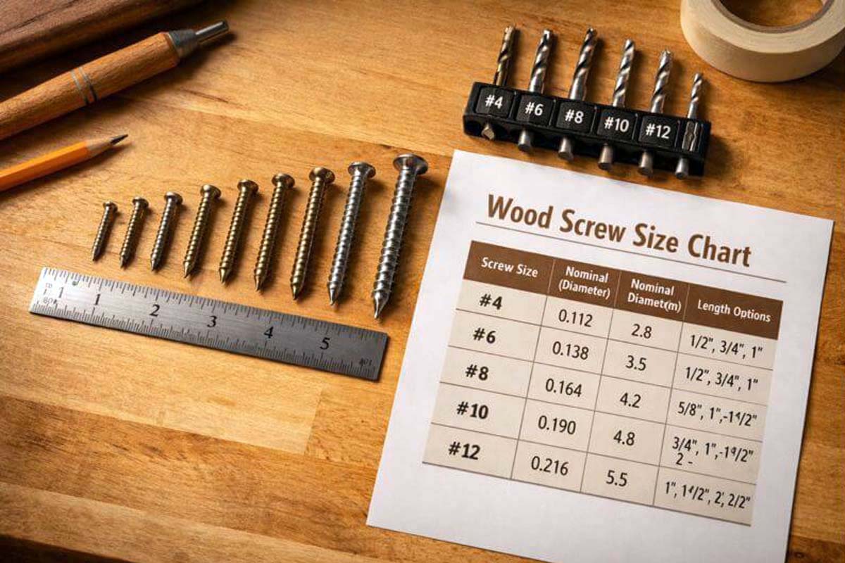 wood screw size chart