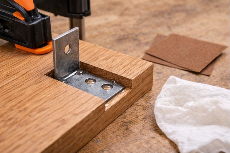 metal bracket bonded into wood with epoxy