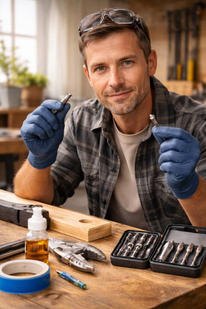 woodworker showing tools for stubborn screws