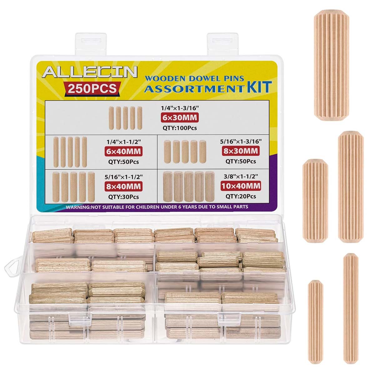 ALLECIN 250Pcs Wooden Dowel Pins