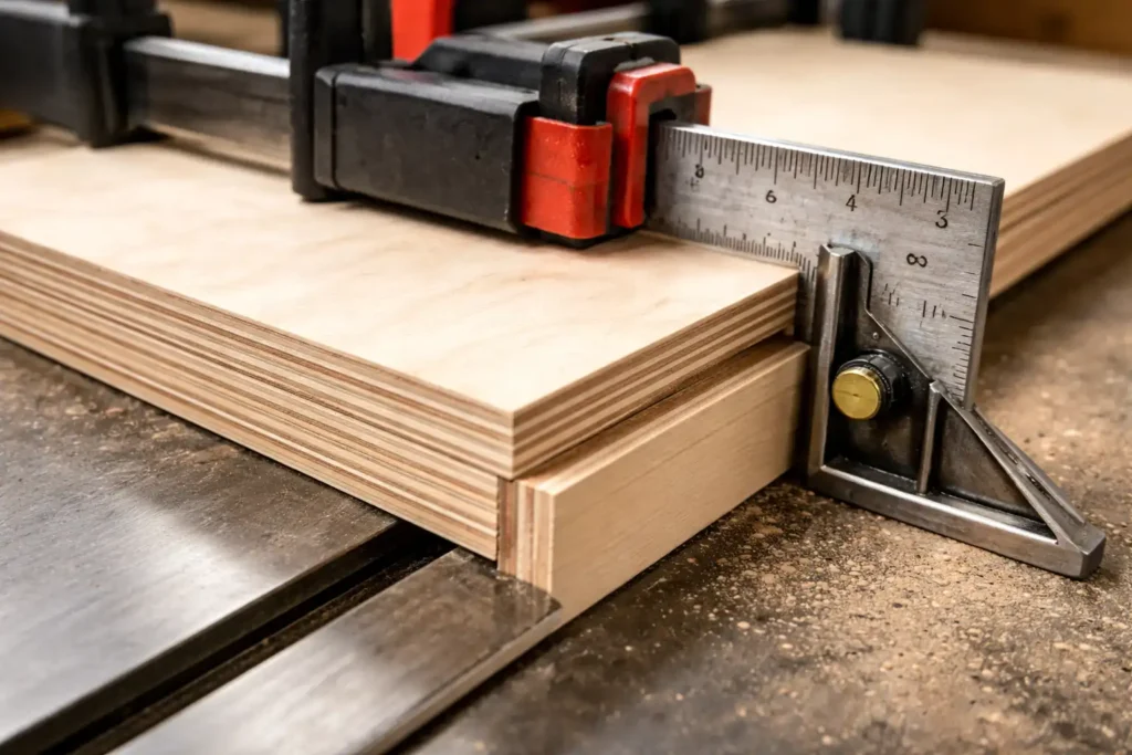 shelf seated in a clean dado with clamps and square