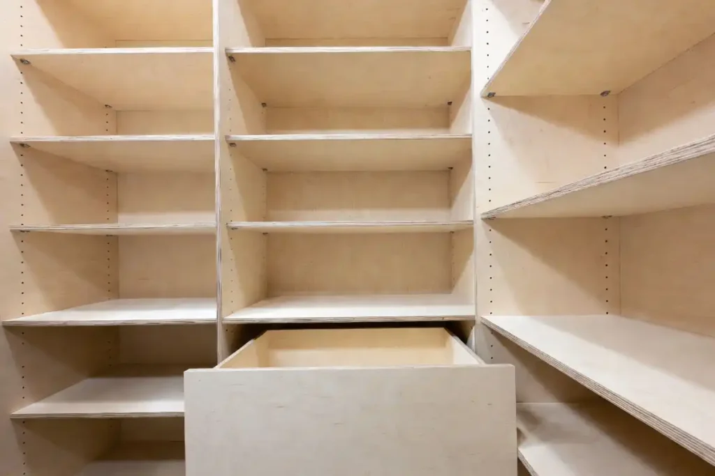 open cabinet box showing smooth light interior panels and clean banded edges