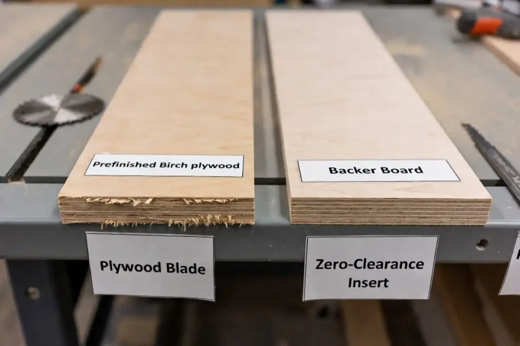 sample cuts showing chipped edge versus clean edge using a backer board