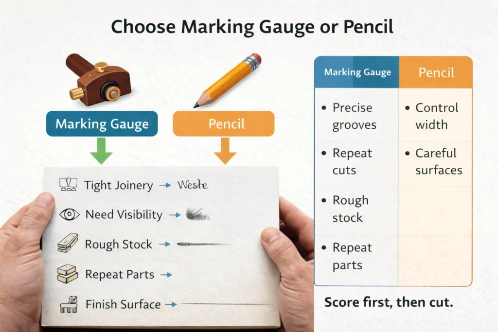decision chart for choosing marking gauge or pencil