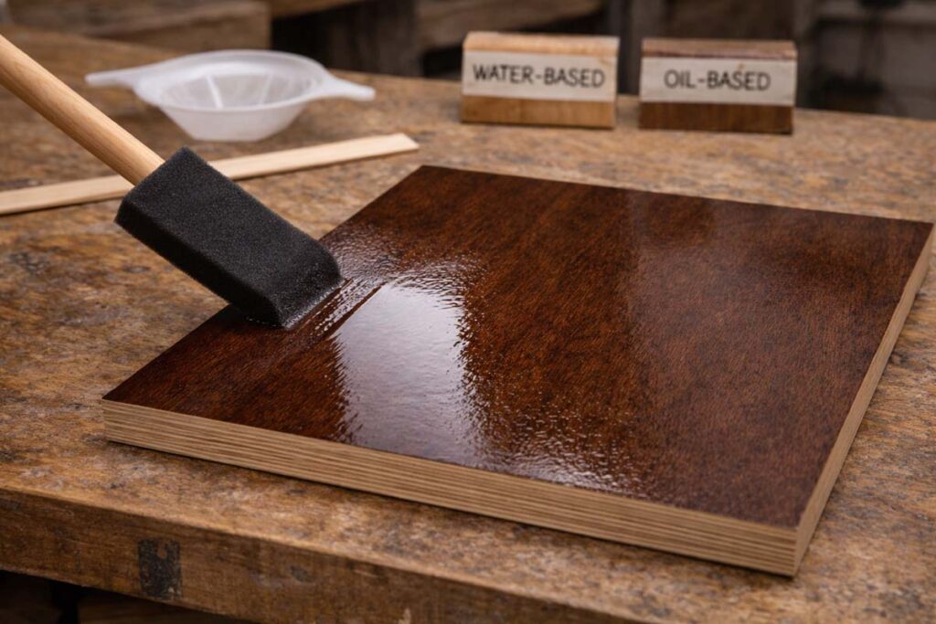 applying clear finish over stained birch plywood