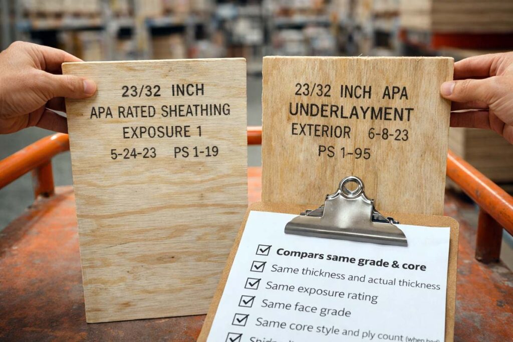 comparing plywood grade stamps and exposure ratings before buying