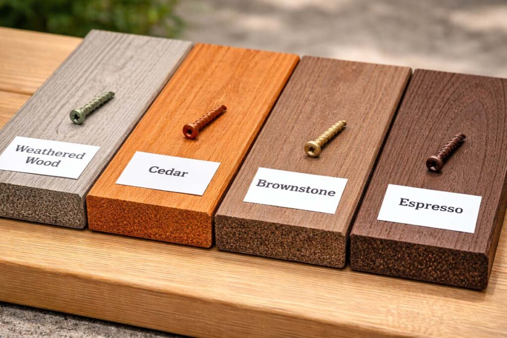 deck board samples with matching screw heads
