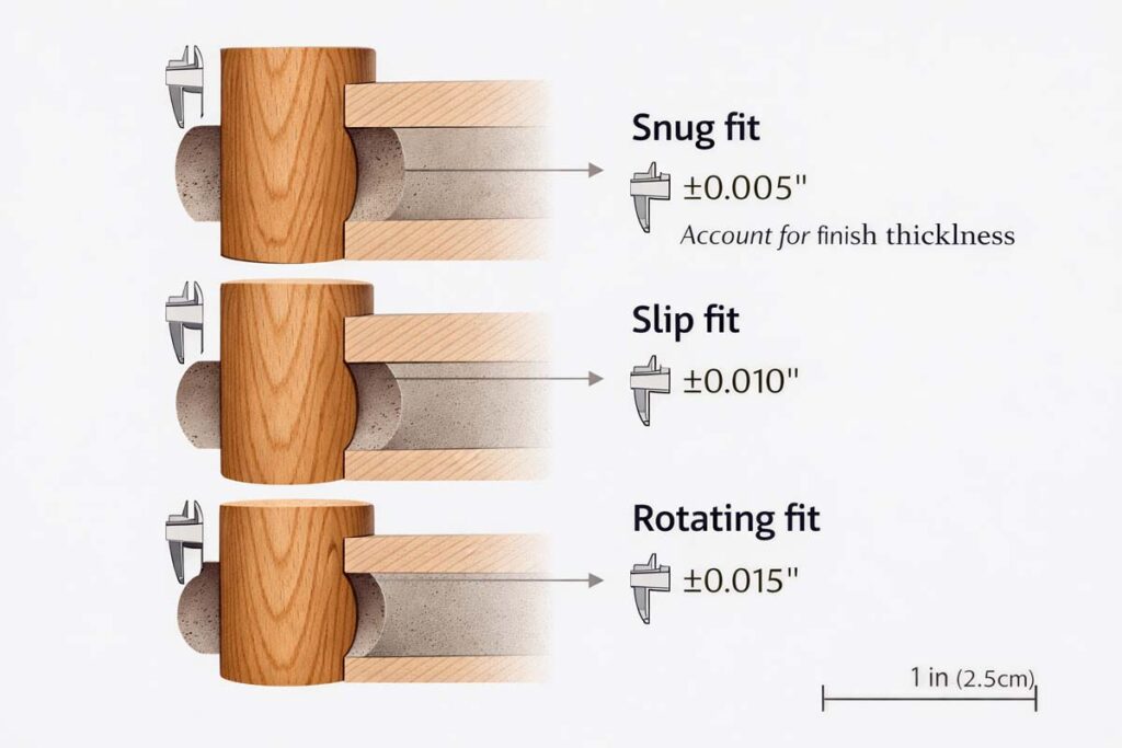 dowel fit clearance diagram for drilled holes