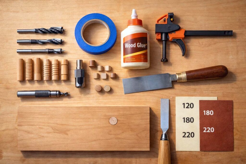 tools needed for clean dowel plug repair