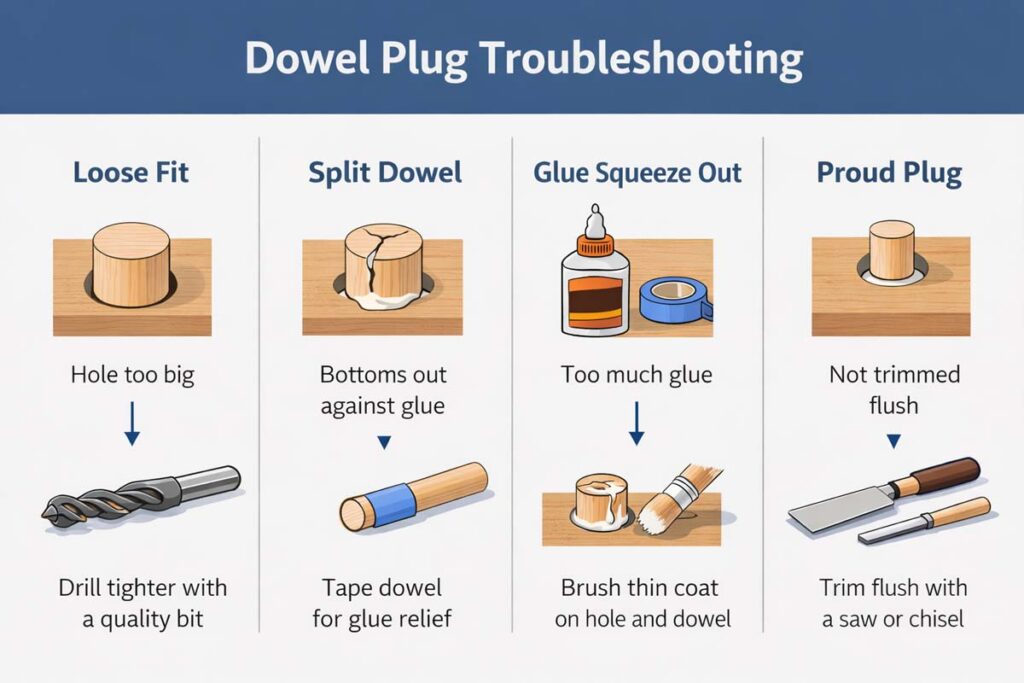 quick chart of dowel plug problems and fixes