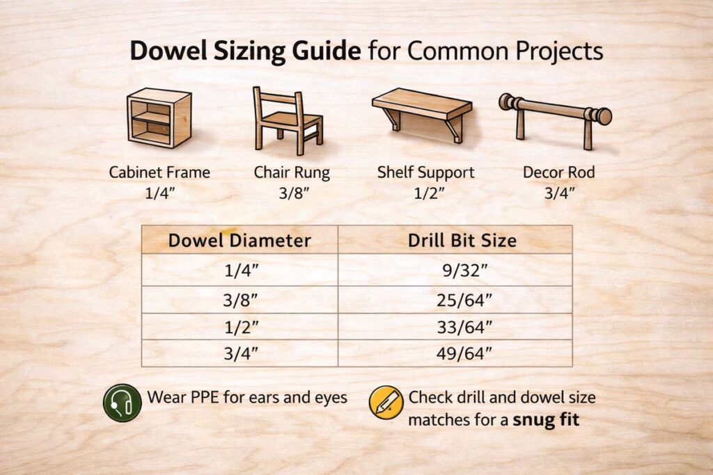 dowel sizing guide for common woodworking projects