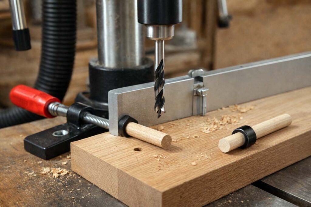 drill press setup for accurate dowel holes