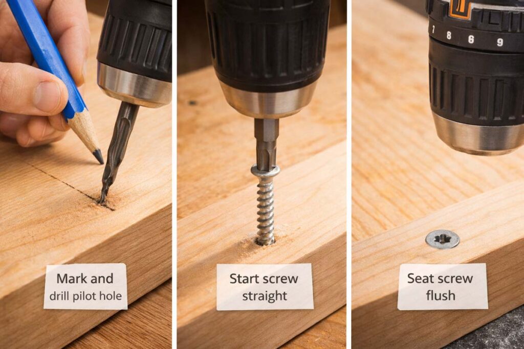 steps for driving screws straight and flush