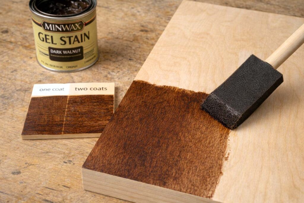 applying gel stain for dark even color on birch plywood