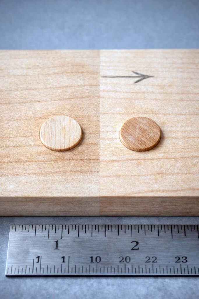 close up showing grain aligned plug versus rotated plug