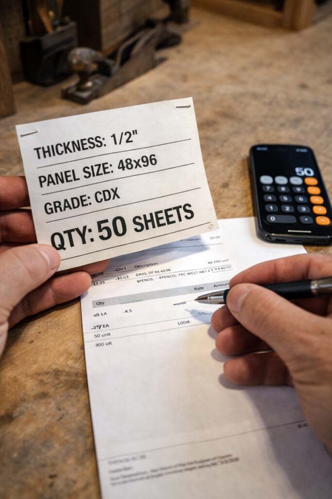 plywood quantity on invoice and unit tag