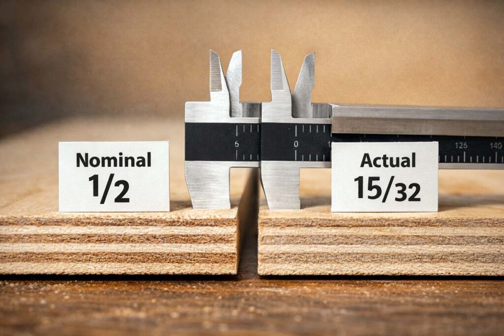 side view showing sanded plywood layers and thickness