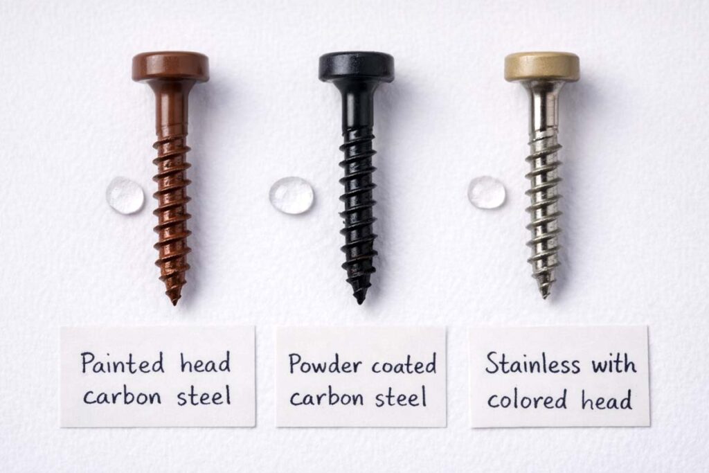 three screw types showing different head finishes