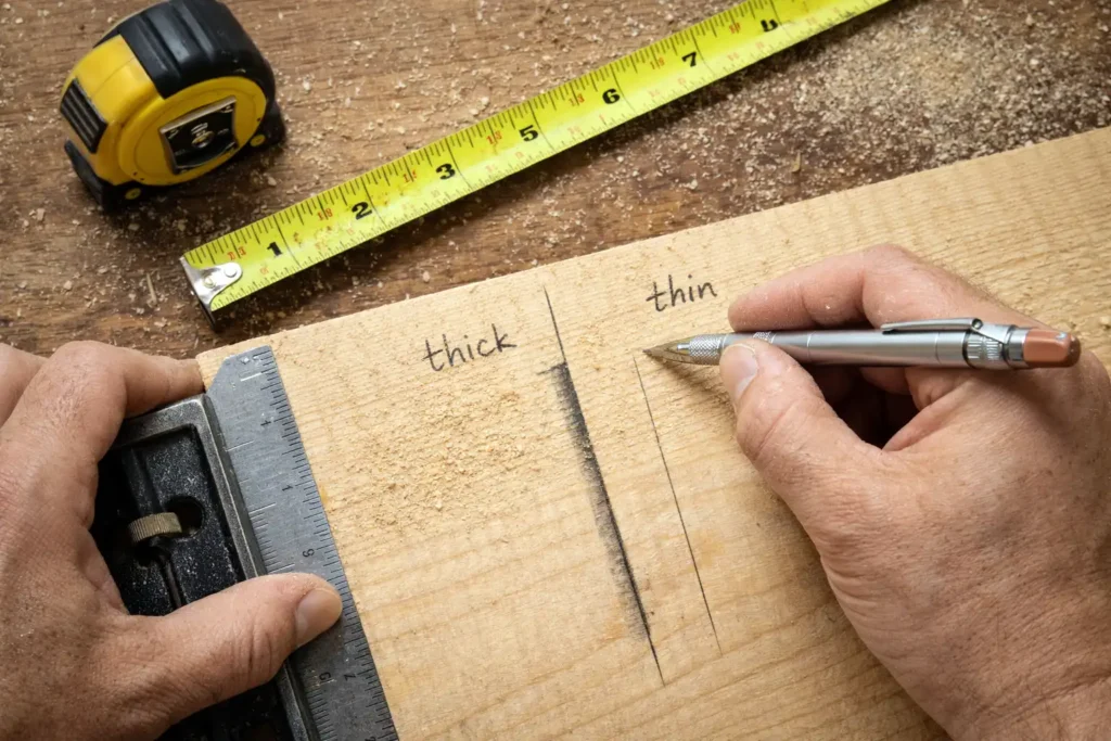 pencil marks showing thick and thin lines