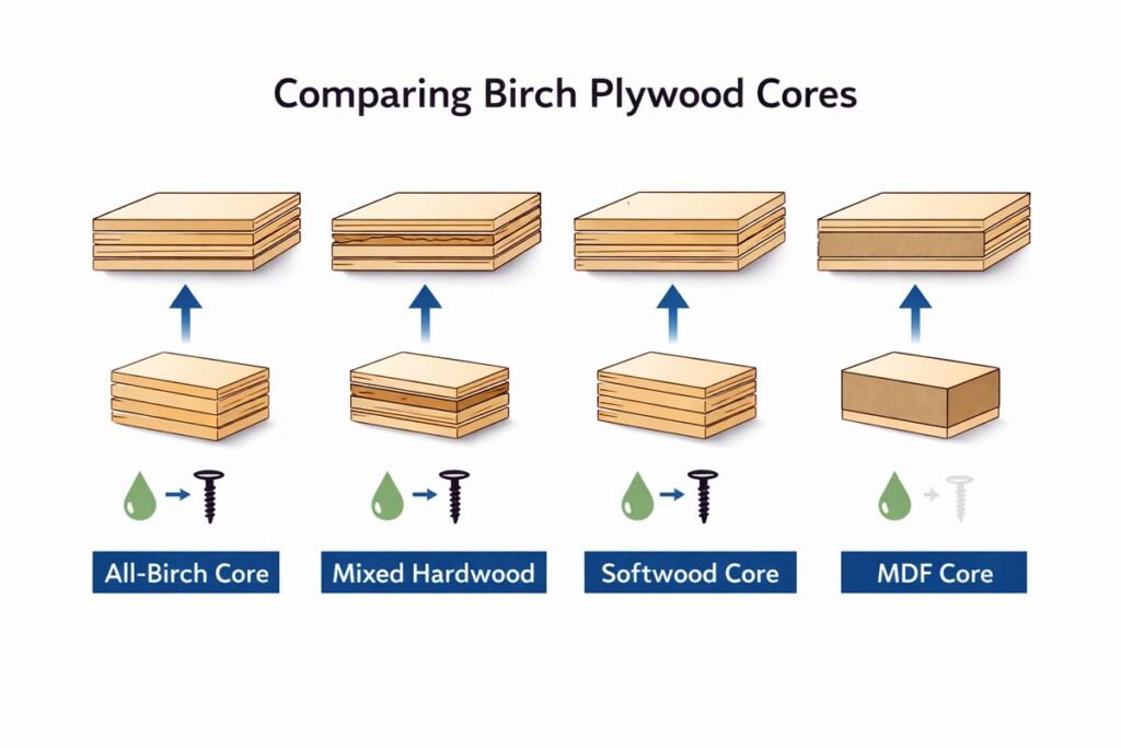 infographic comparing common plywood core constructions